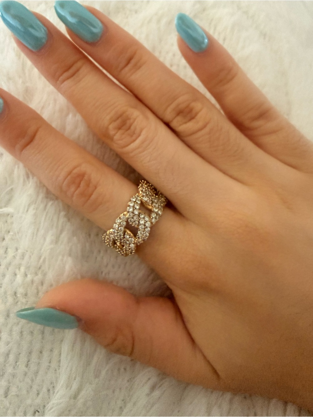 Gold Crystal Pave Cuban Chain-Link Statement Ring